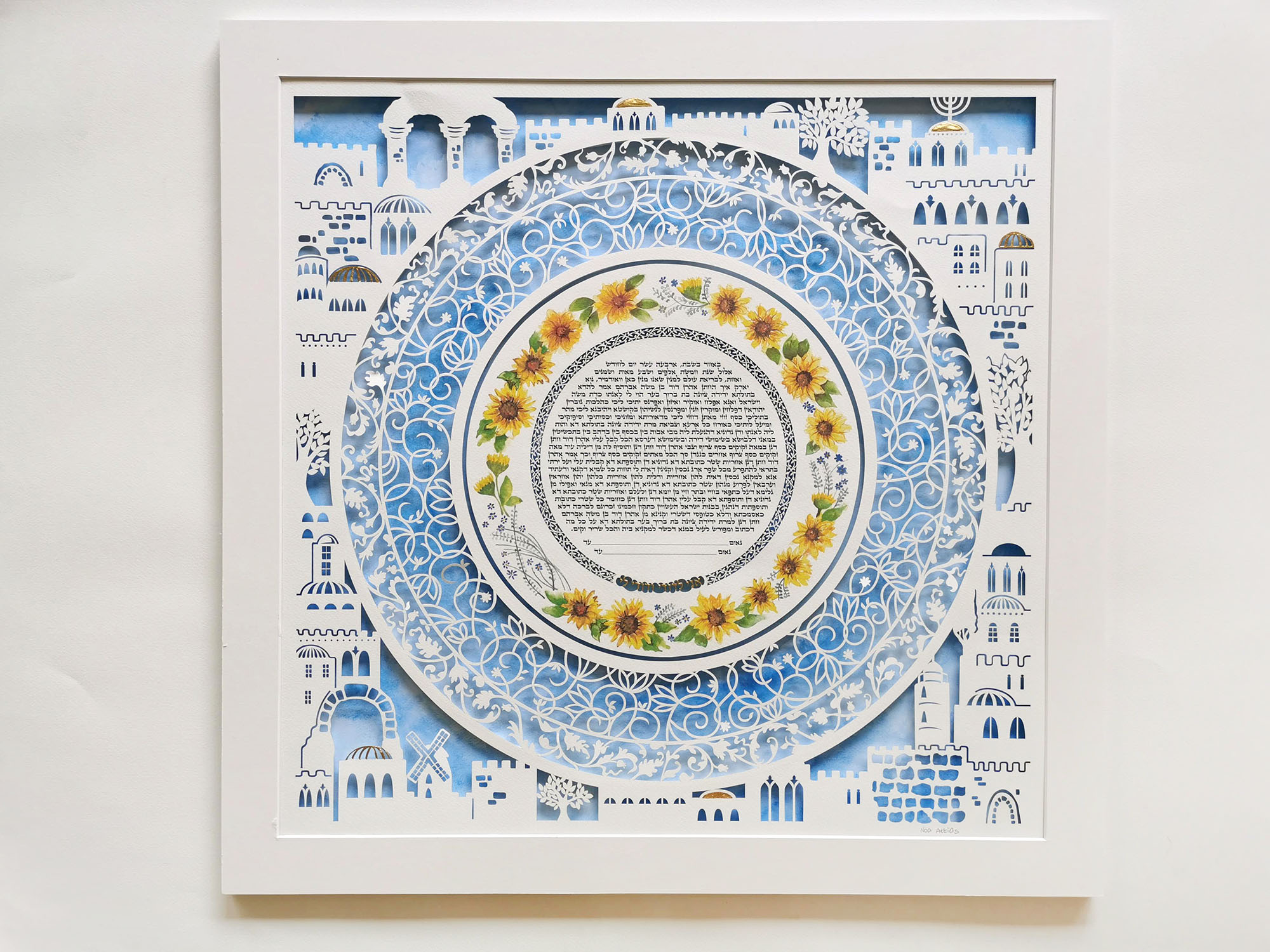 An image showing a beautifully preserved Ketubah in a glass frame, symbolizing its lifelong value.