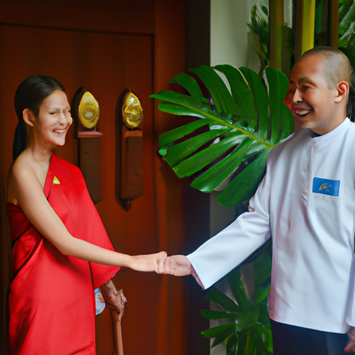 7. A warm welcome from hotel staff in traditional Thai attire